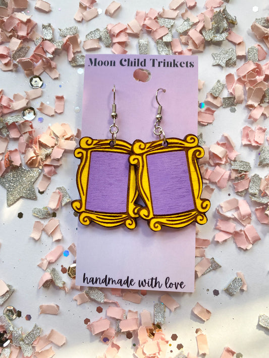 TV Friends Door Frame Hand Painted Wood Dangle Earrings image 0