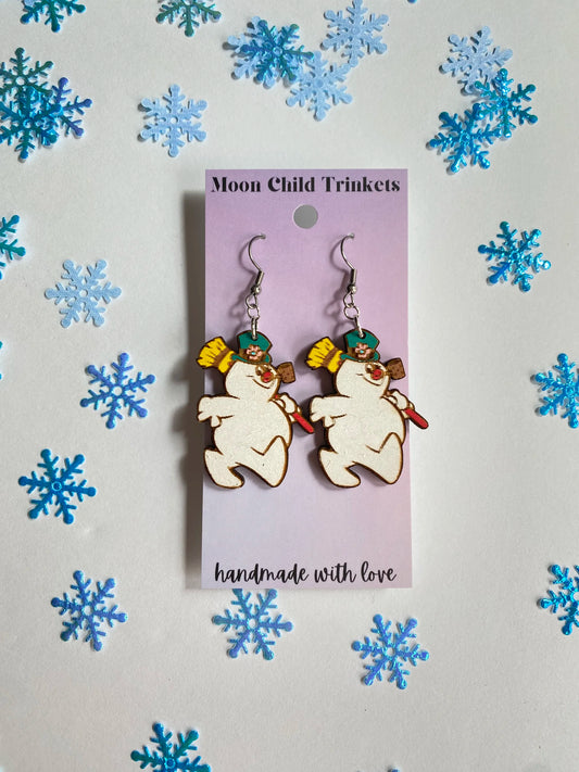 Frosty The Snowman Christmas Hand Painted Wooden Dangle Earrings image 0