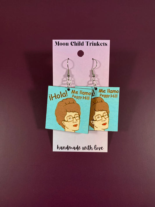 Peggy Hill Hand Painted Wood Dangle Earrings image 0