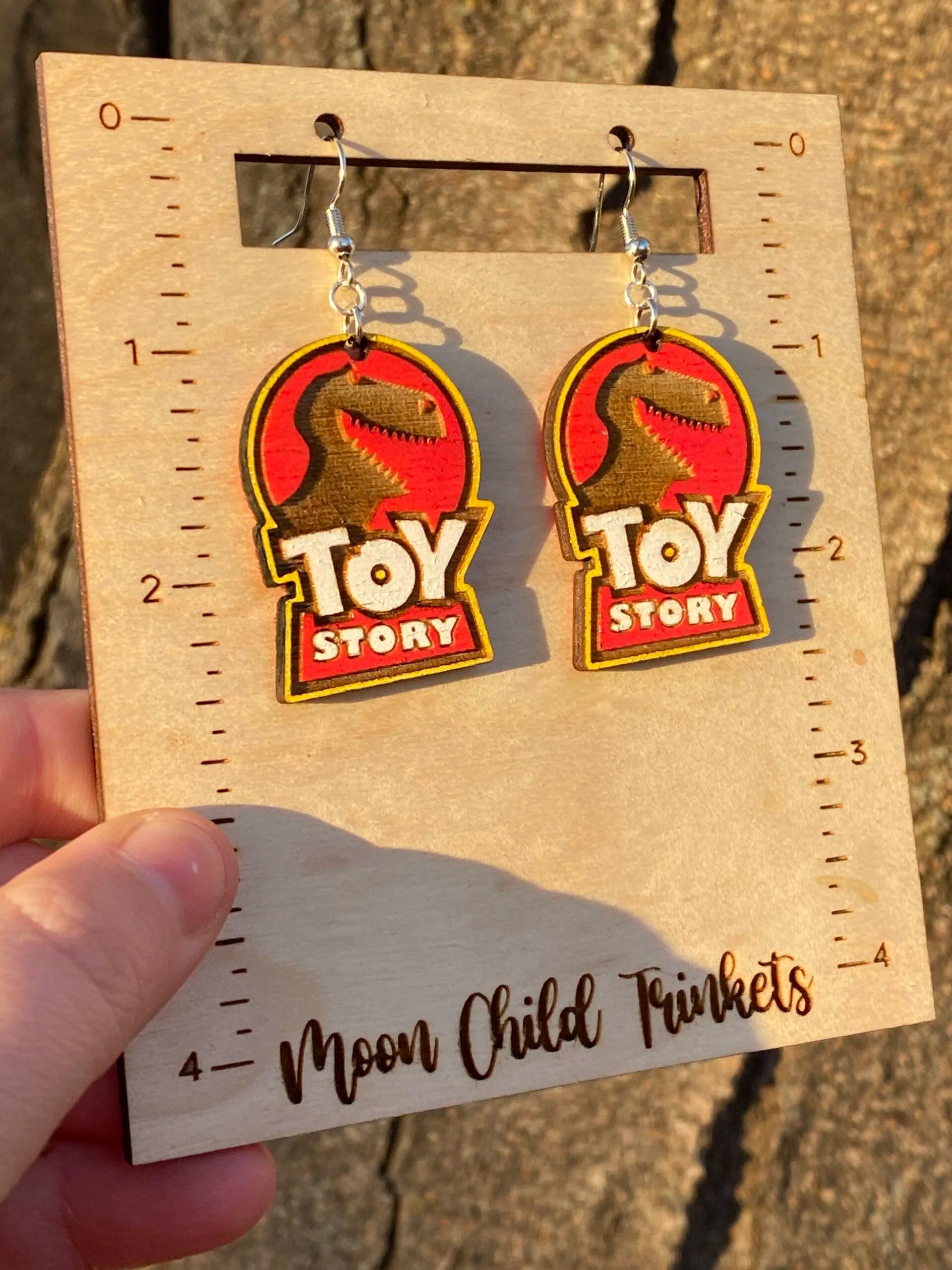 Toy Story Rex Hand Painted Wood Dangle Earrings image 1
