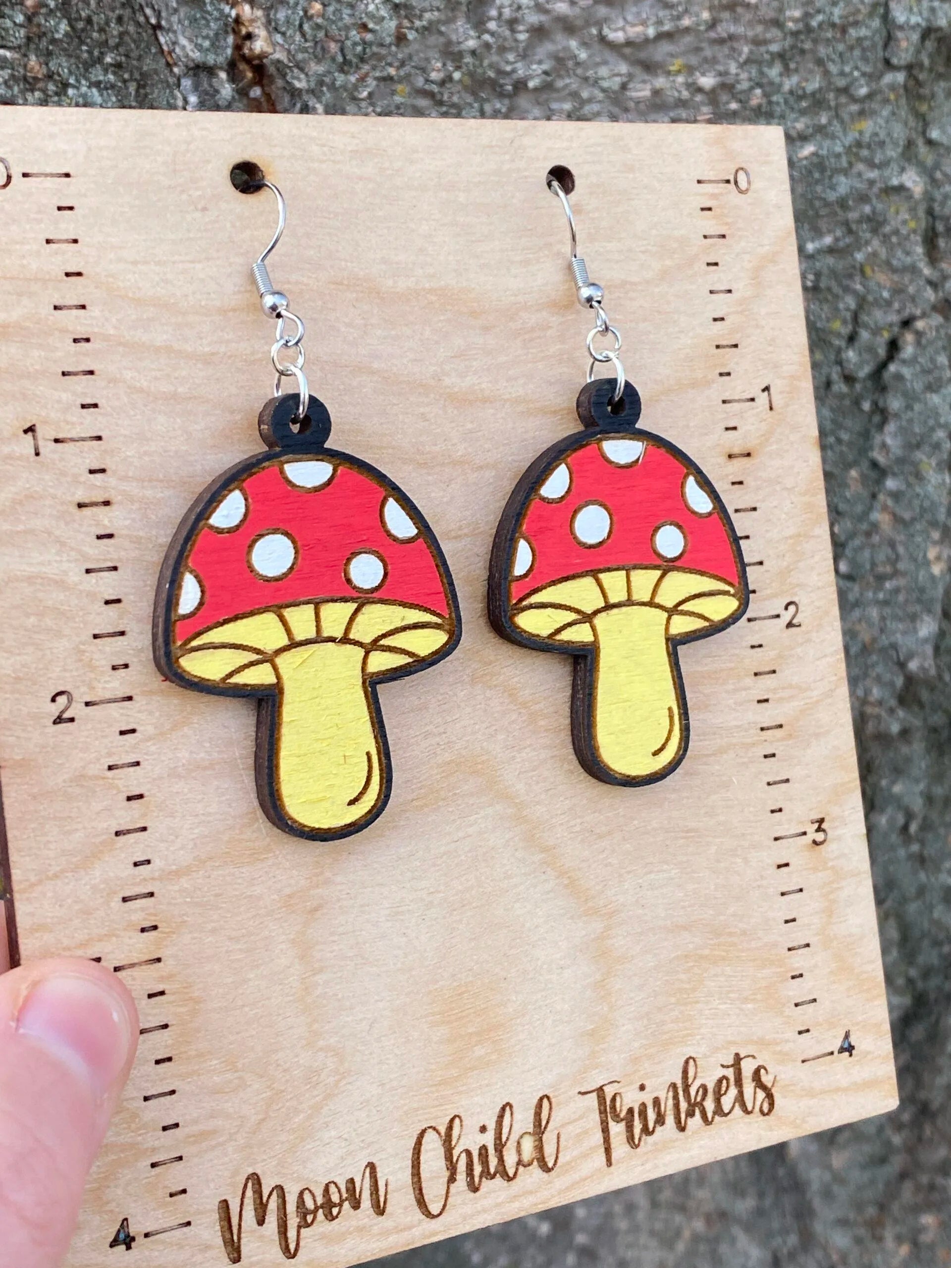 Fly Agaric Mushroom Hand Painted Wood Earrings image 1