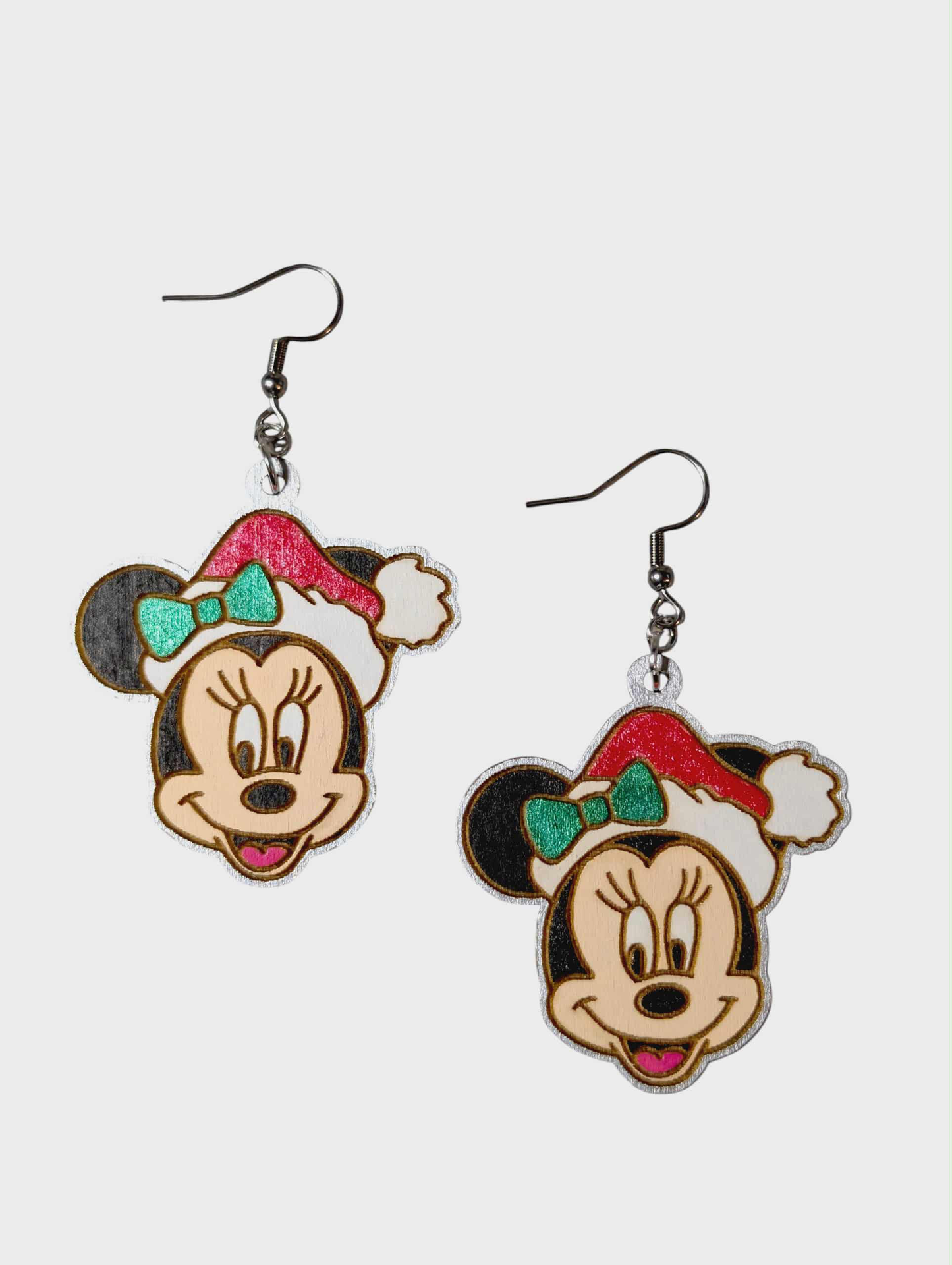 Minnie Mouse Christmas Hand Painted Wood Earrings
