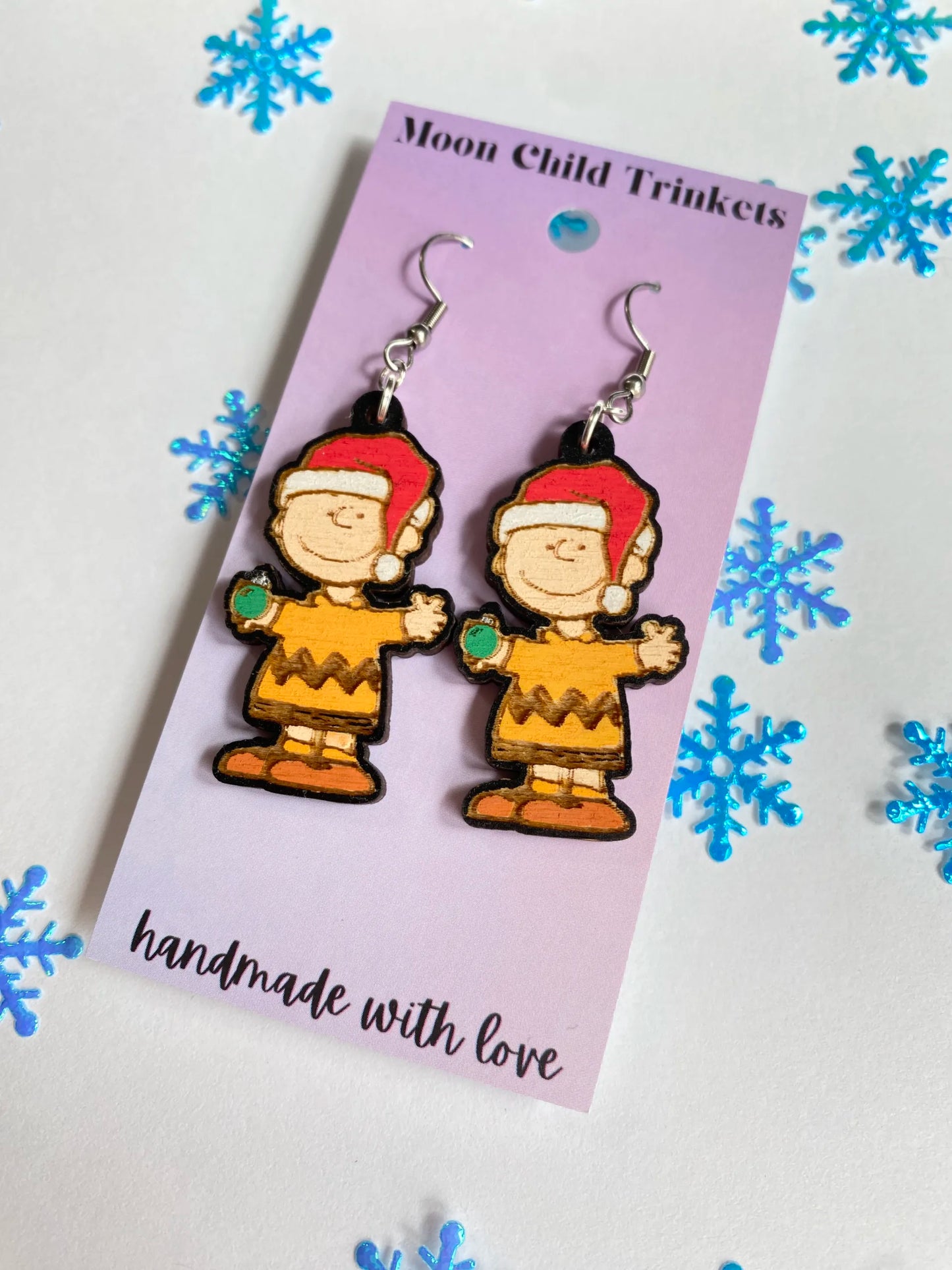 Charlie Brown Peanuts Hand Painted Wood Dangle Earrings image 0