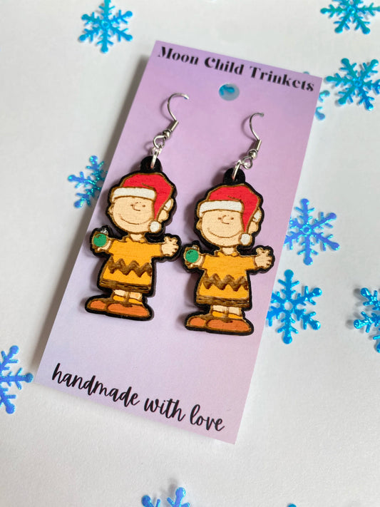 Charlie Brown Peanuts Hand Painted Wood Dangle Earrings image 0