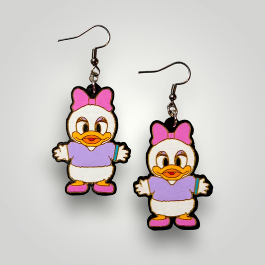 Daisy Mickey Family Hand Painted Wood Earrings