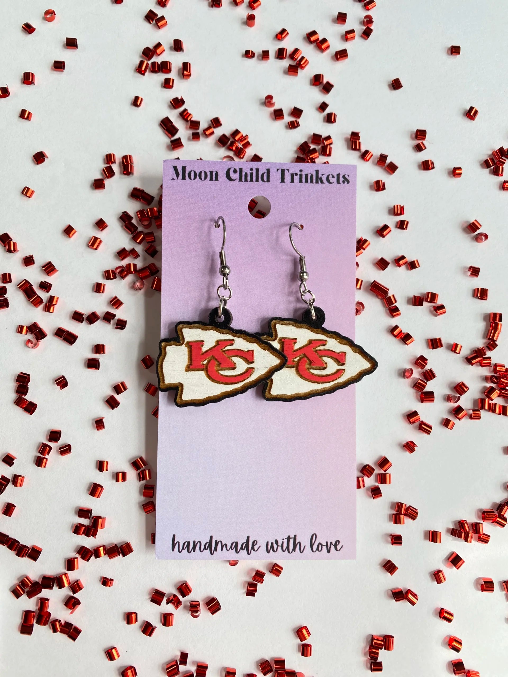 Kansas City Chiefs Hand Painted Wood Dangle Earrings image 0