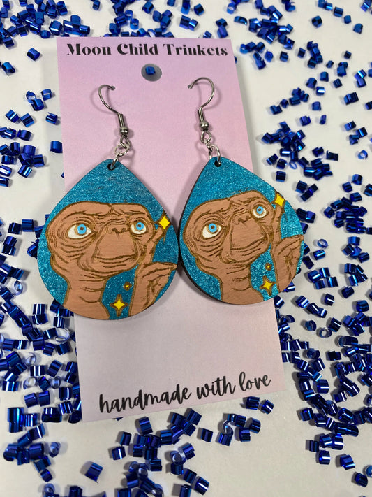 Retro ET Hand Painted Wood Dangle Earrings image 0