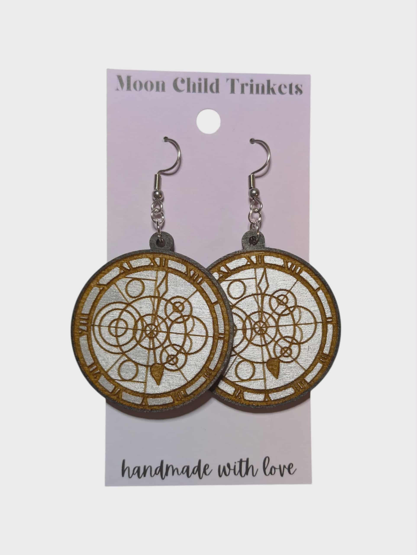 Wicked Time Dragon Clock Painted Wood Earrings