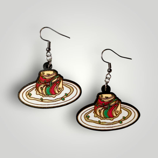 Ratatouille Dish Hand Painted Wood Earrings
