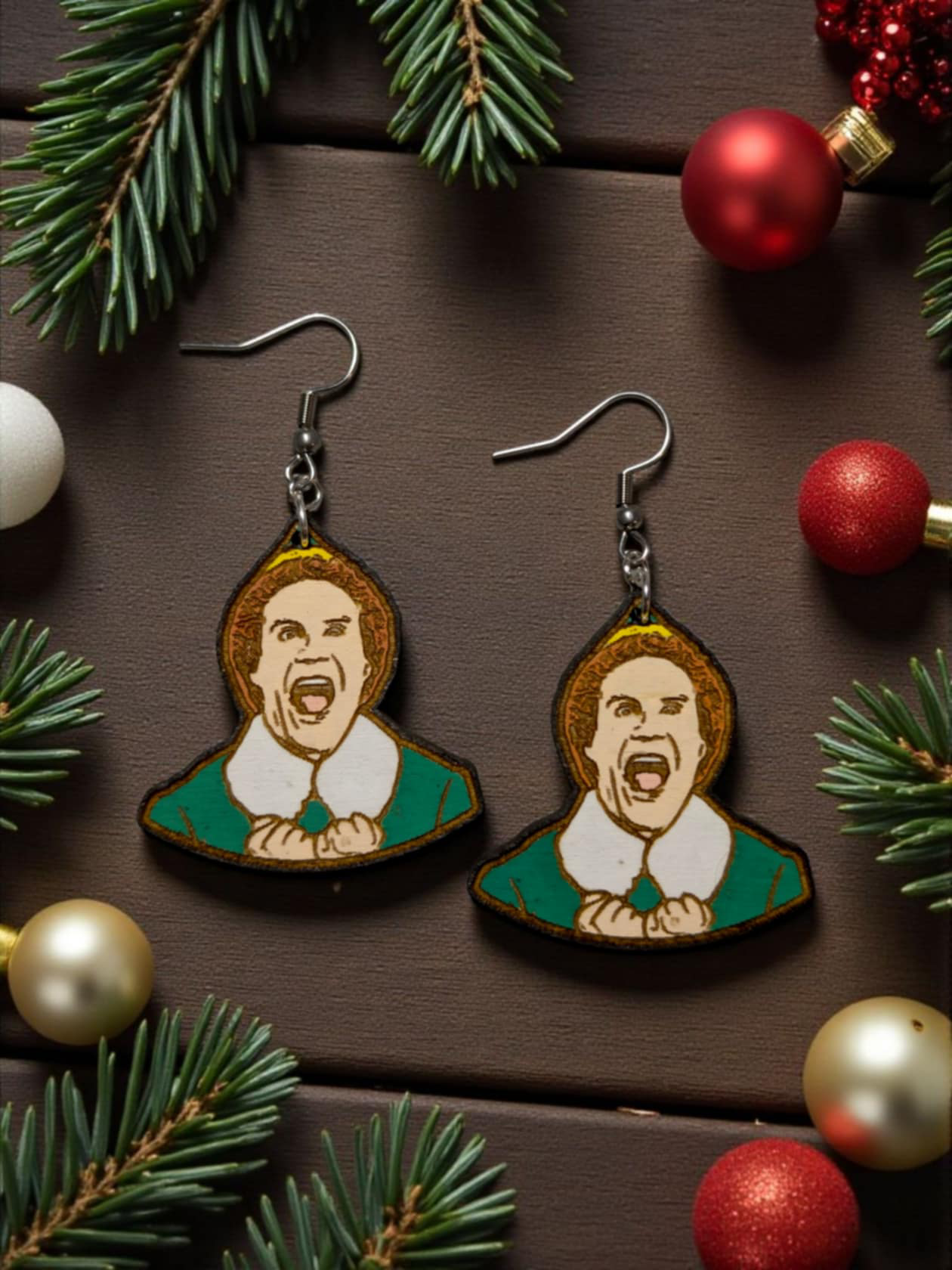 Buddy The Elf Hand Painted Dangle Earrings