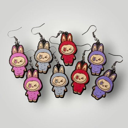 Labubu Monster Wink Hand Painted Wood Earrings