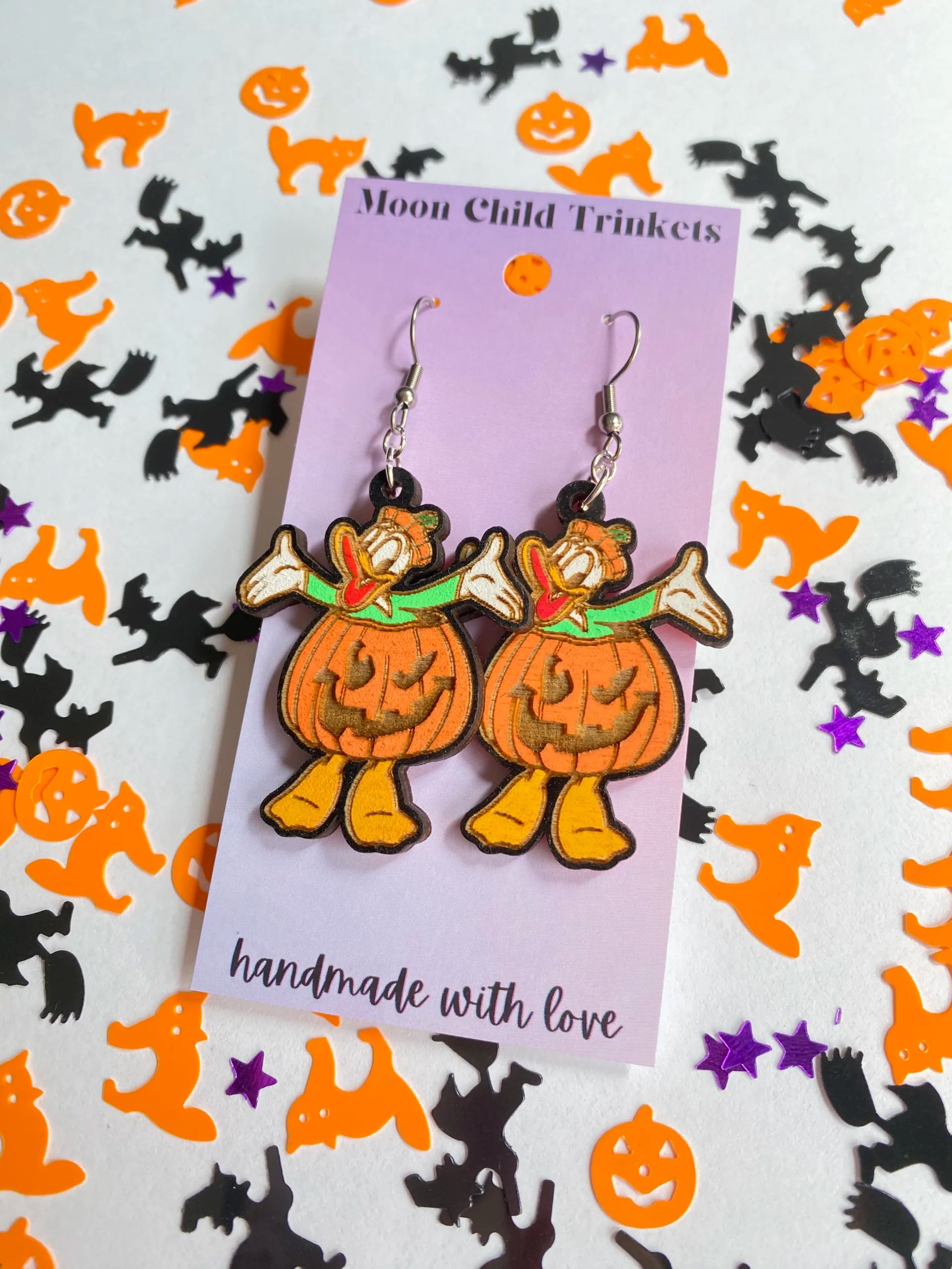 Donald Duck Halloween Hand Painted Wood Dangle Earrings image 1