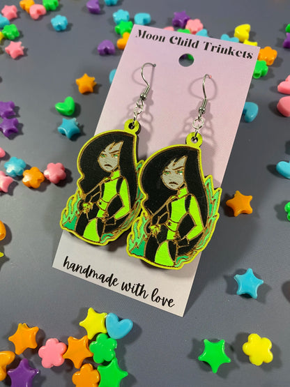 Shego Hand Painted Wood Earrings - Kim Possible Inspired Collection image 0