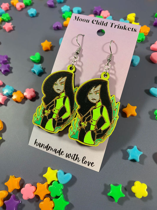 Shego Hand Painted Wood Earrings - Kim Possible Inspired Collection image 0