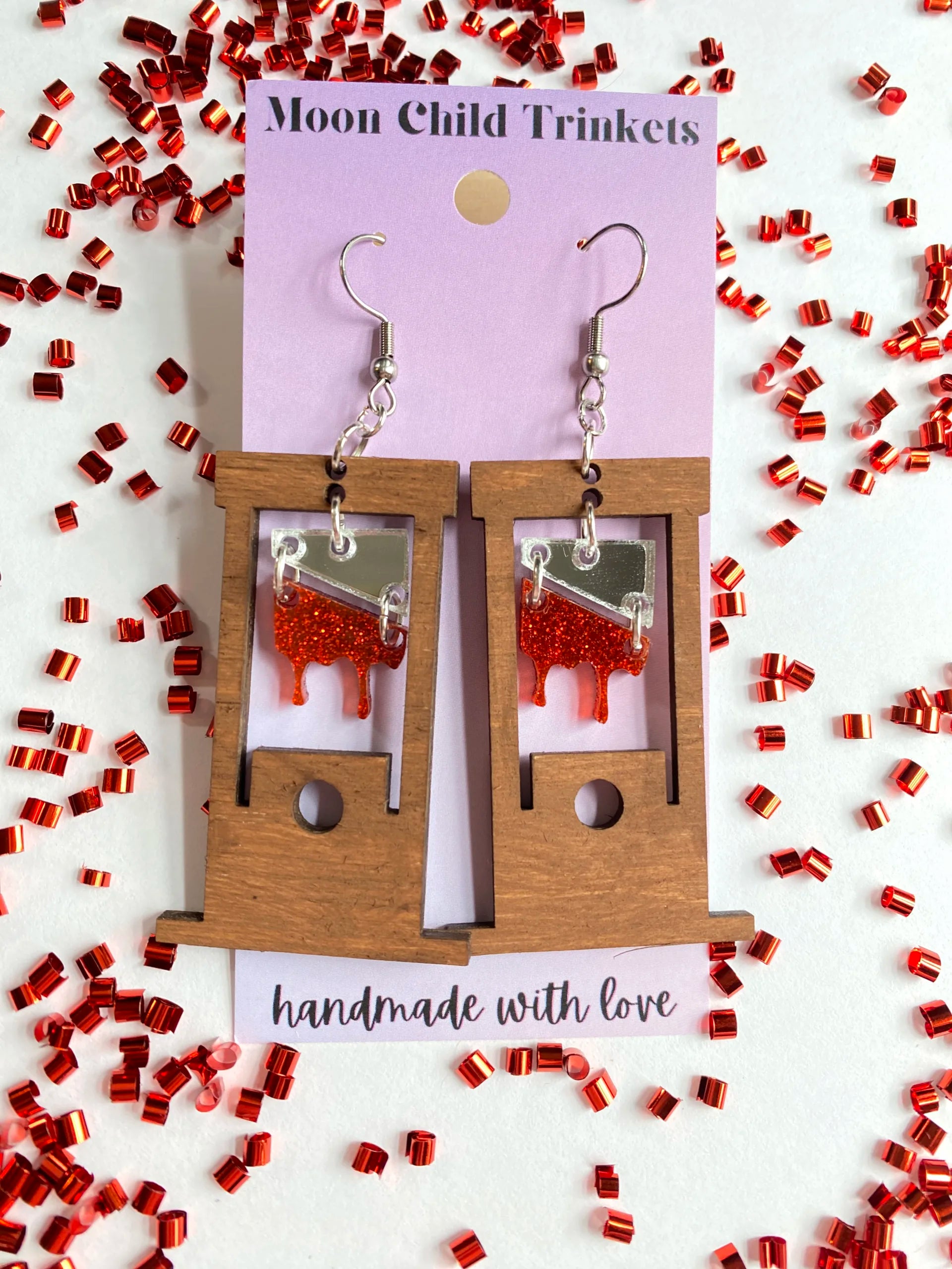 Bloody Guillotine Wood & Acrylic Dangle Earrings *LIMITED EDITION* image 0