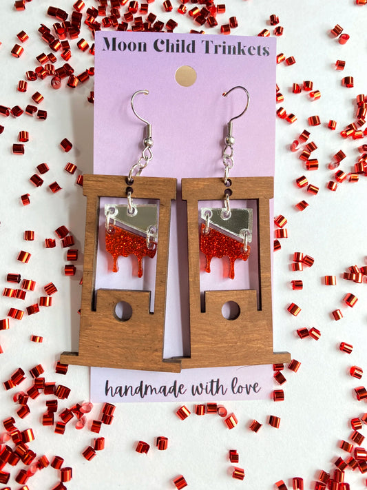 Bloody Guillotine Wood & Acrylic Dangle Earrings *LIMITED EDITION* image 0