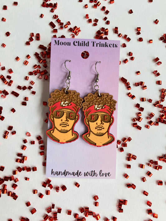 Chiefs Patrick Mahomes Inspired Hand Painted Wood Dangle Earrings image 0