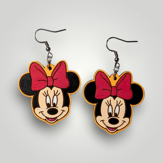 Minnie Mouse Hand Painted Wood Earrings