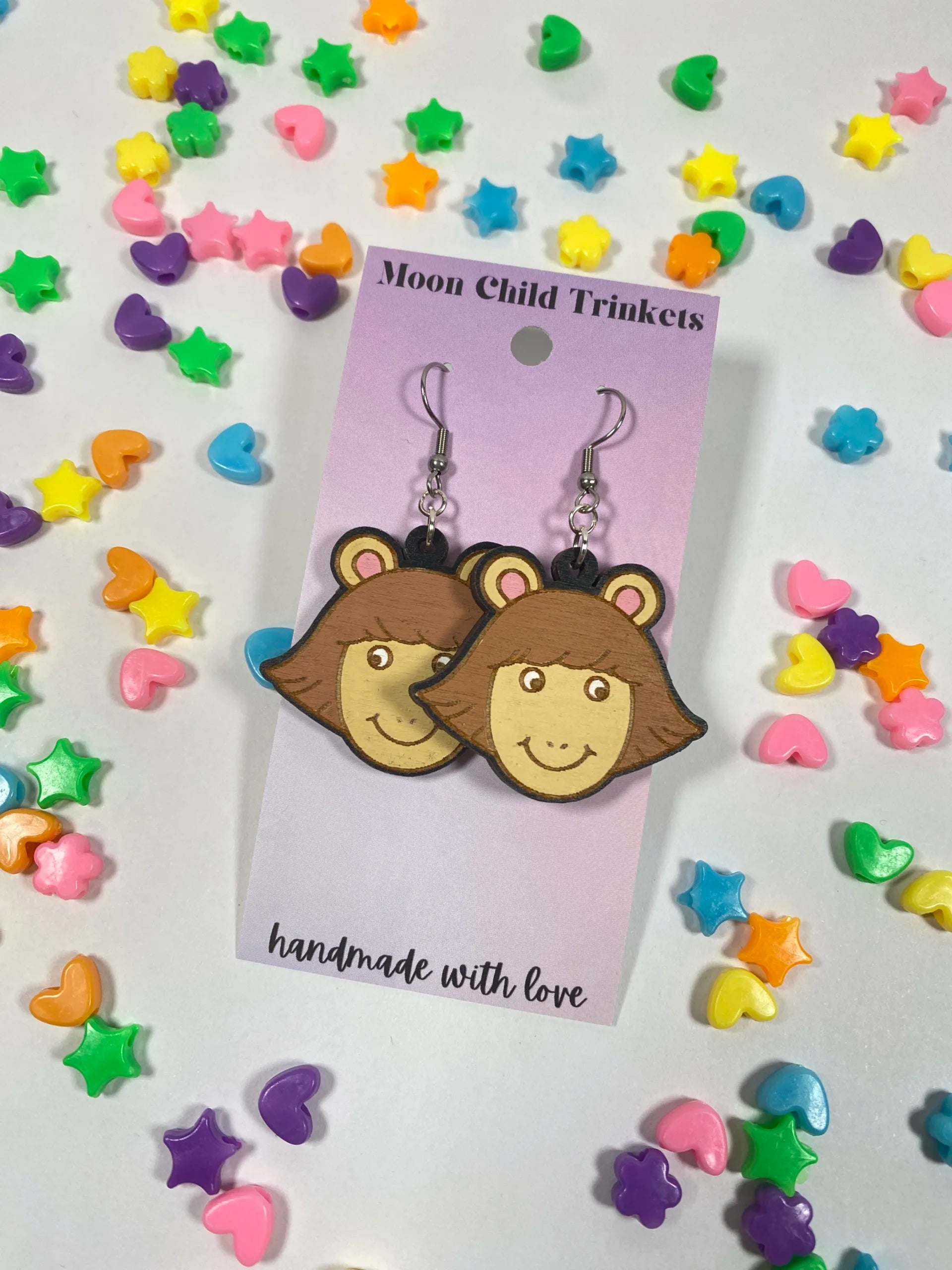 DW from Arthur PBS inspired Hand Painted Wood Dangle Earrings image 0