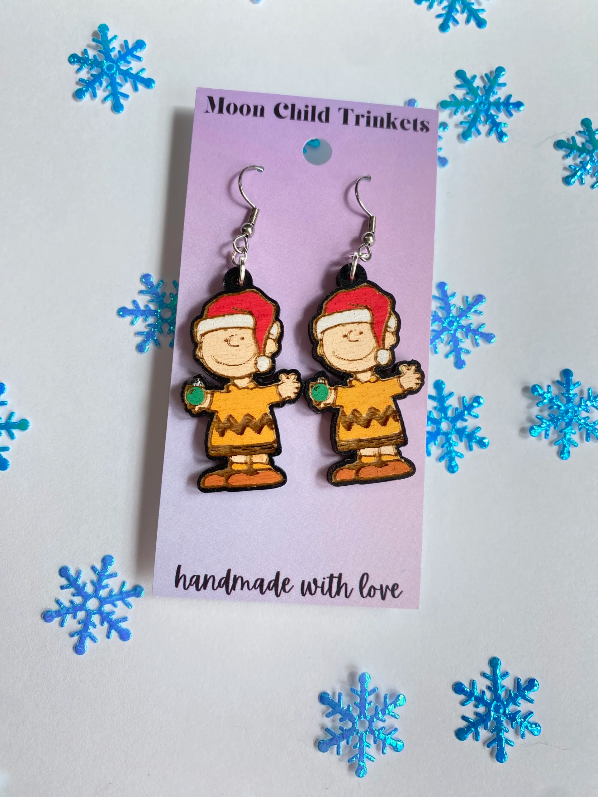 Charlie Brown Peanuts Hand Painted Wood Dangle Earrings image 1