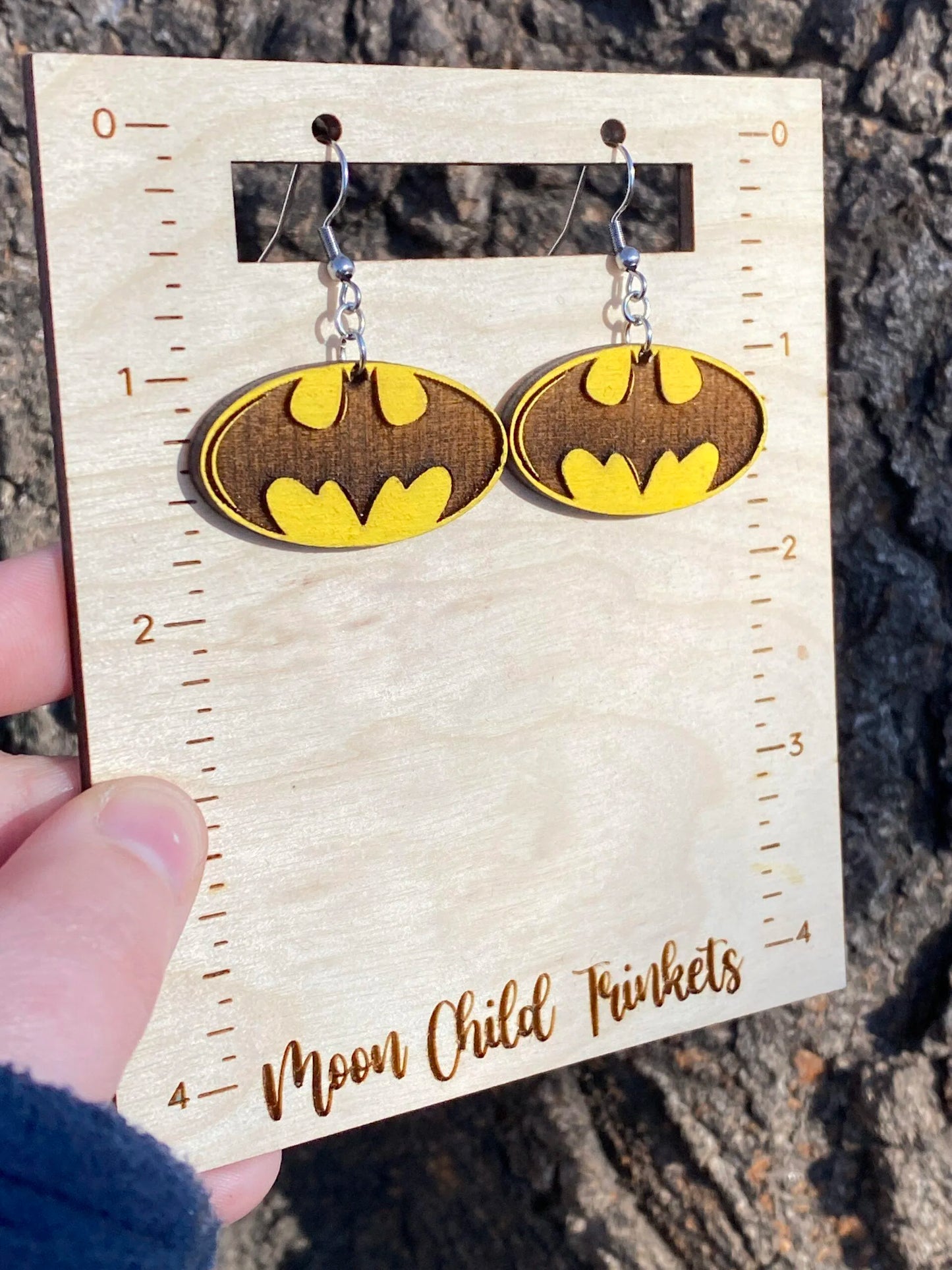 Batman Logo Hand Painted Wood Dangle Earrings image 2