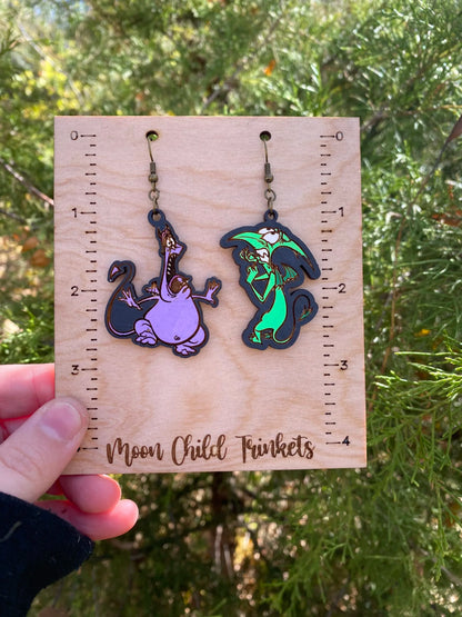 Hercules Pain and Panic Hand Painted Wood Dangle Earrings image 0