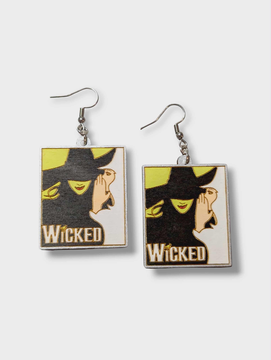 Wicked Playbill Hand Painted Wood Earrings