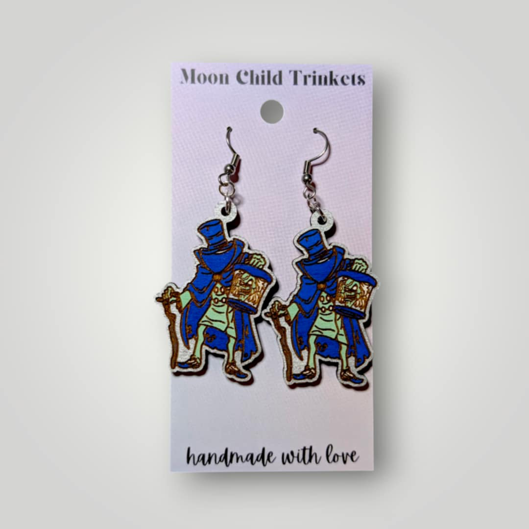 Hatbox Ghost Haunted Mansion Hand Painted Earrings