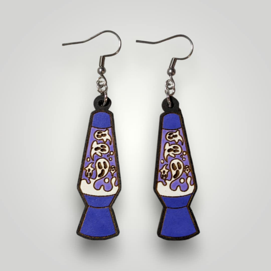 Ghost Lava Lamp Earrings – Hand-Painted Retro Halloween Statement Jewelry