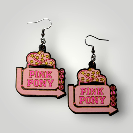 Pink Pony Club Neon Sign Inspired Hand Painted Wood Earrings