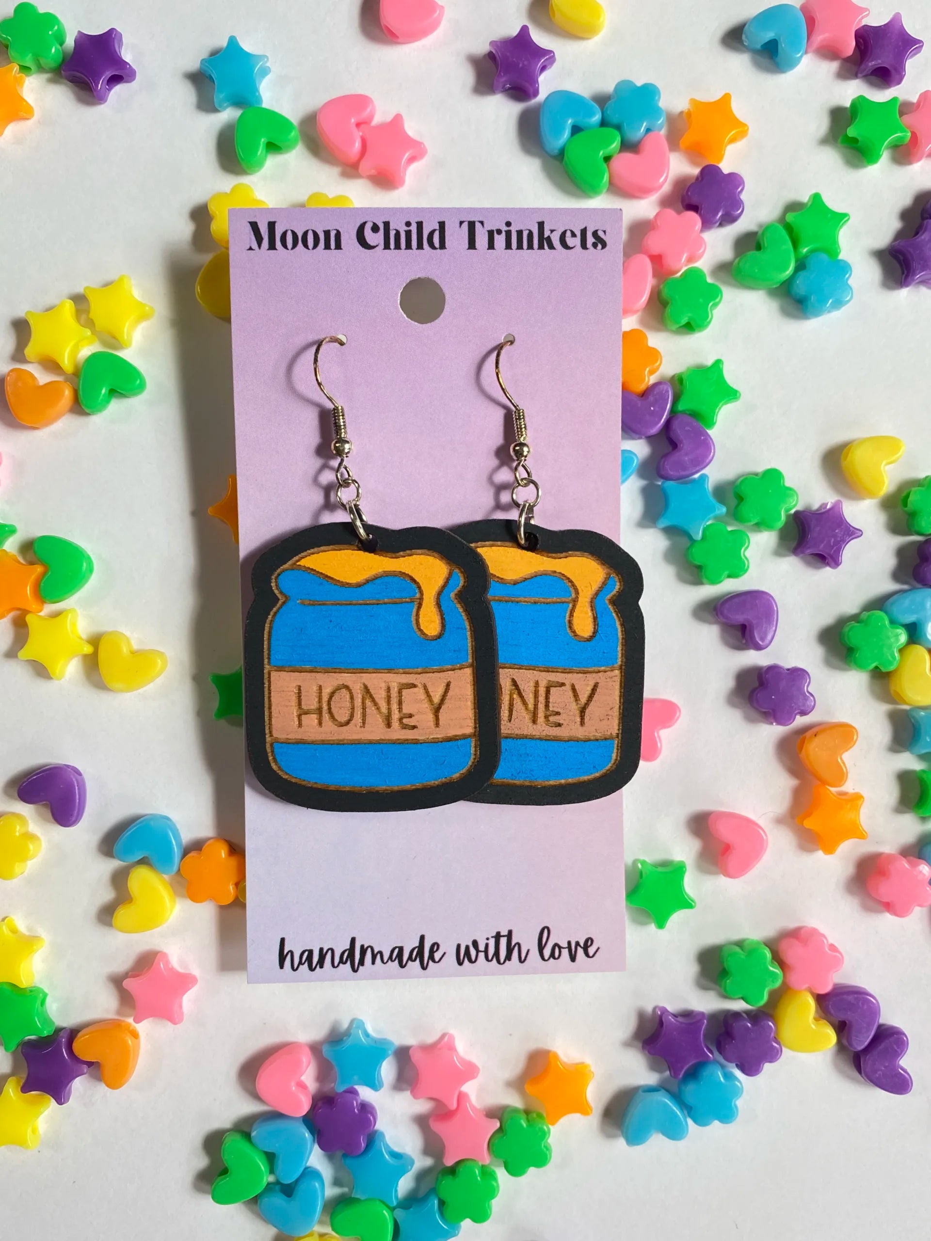Honey Pot Hand Painted Wood Dangle Earrings image 1