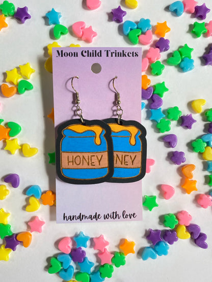 Honey Pot Hand Painted Wood Dangle Earrings image 1
