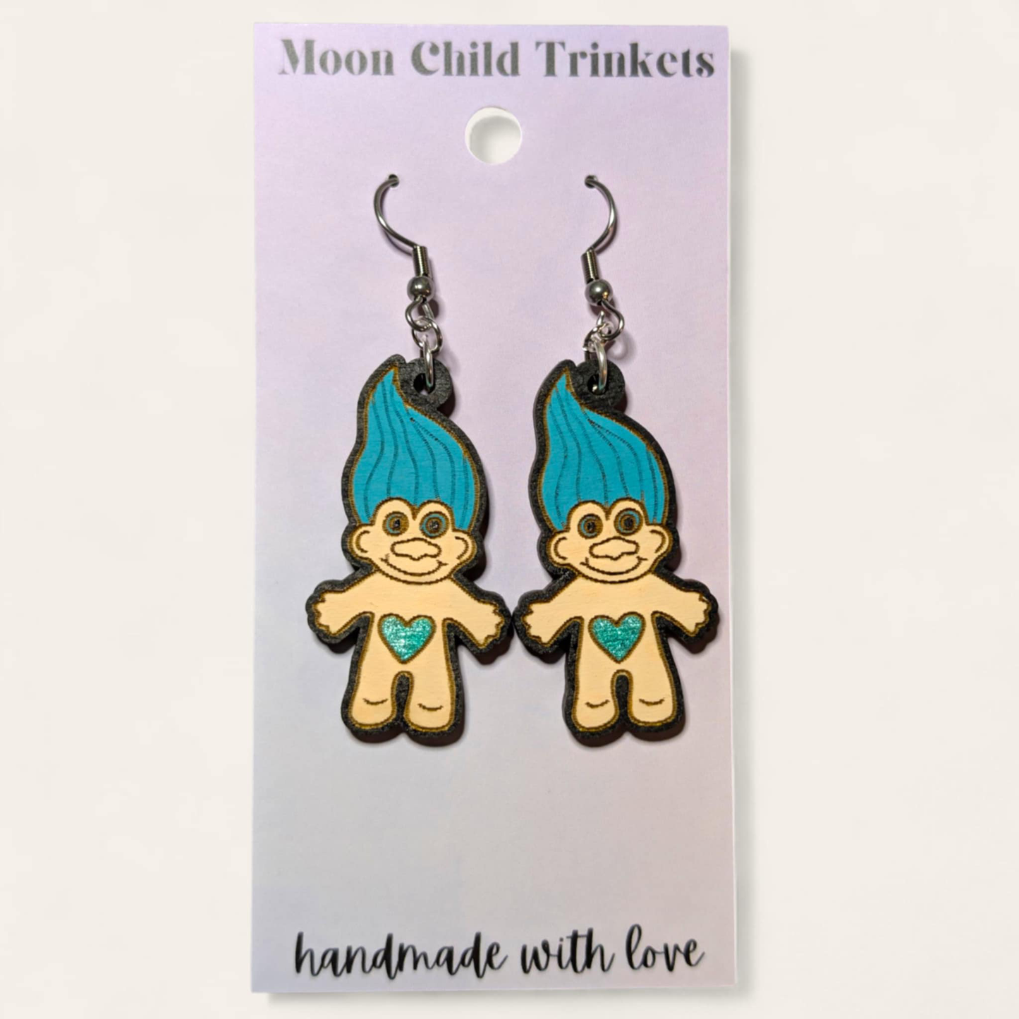 Troll Doll Hand Painted Wood Earrings