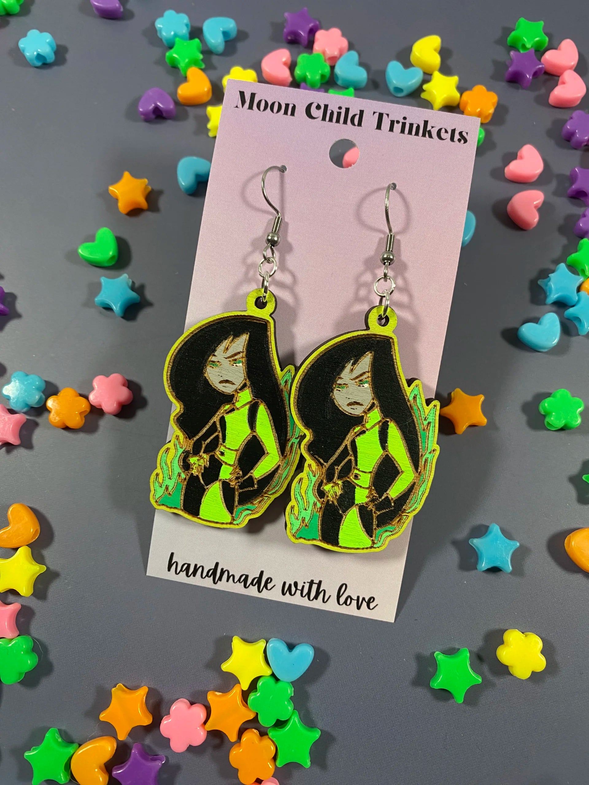 Shego Hand Painted Wood Earrings - Kim Possible Inspired Collection image 1