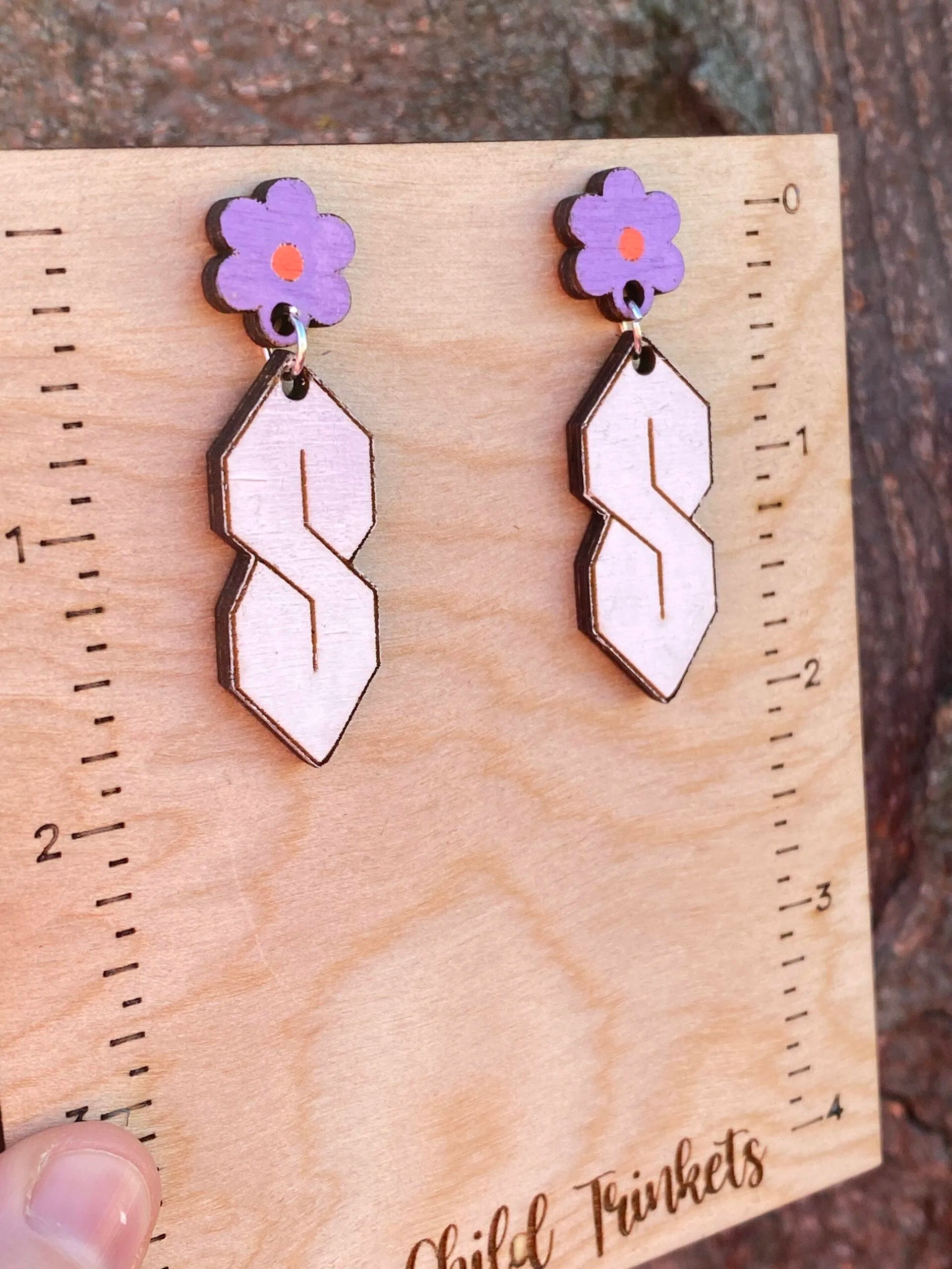 Y2K Super S Hand Painted Wood Dangle Earrings image 3