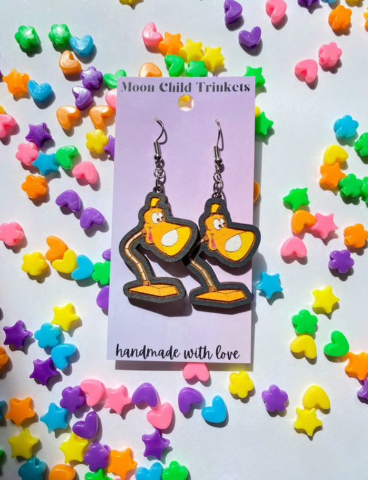 Brave Little Toaster Lampy Hand Painted Wood Dangle Earrings image 0