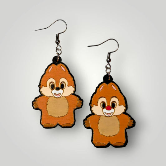 Chip and Dale Mickey Family Hand Painted Wood Earrings