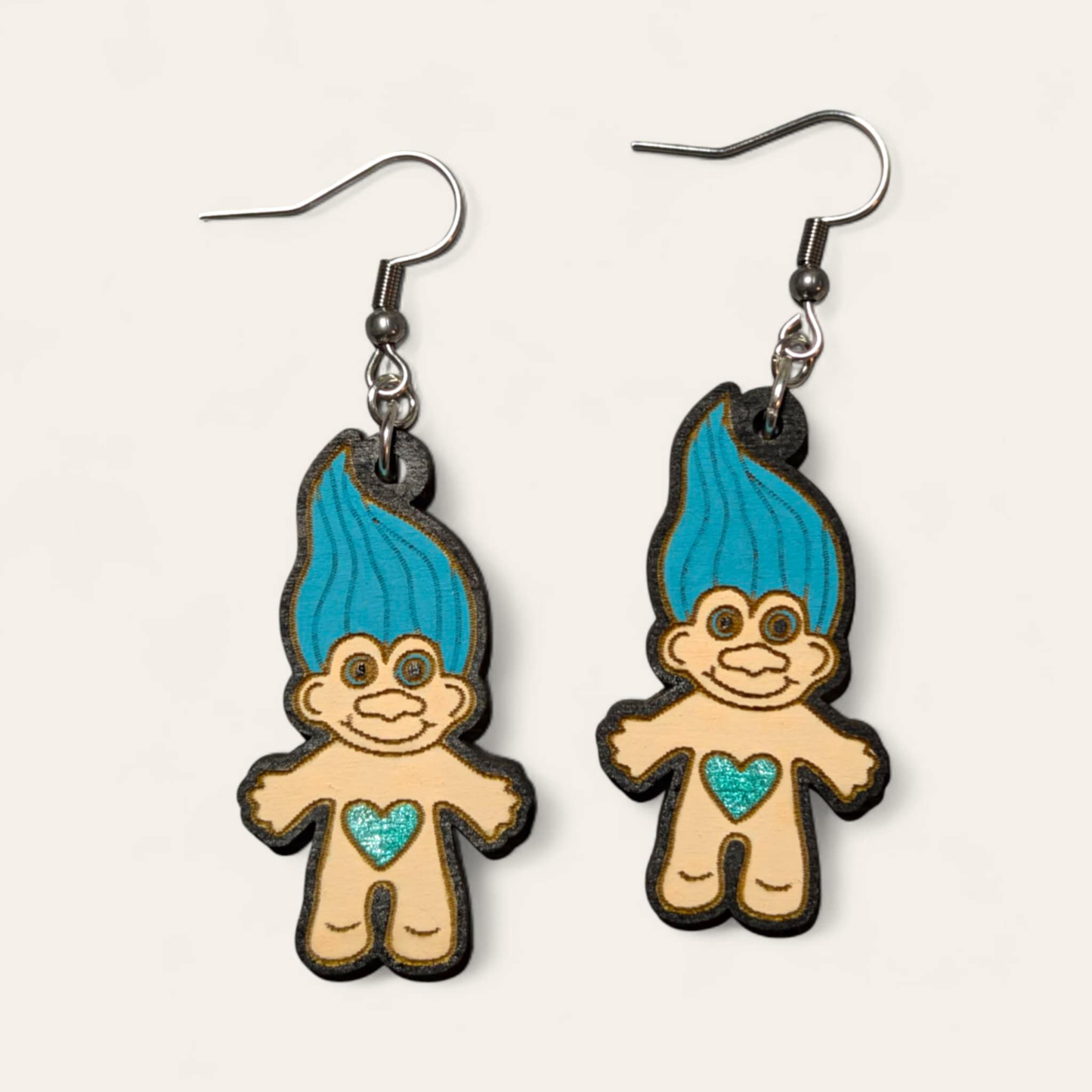Troll Doll Hand Painted Wood Earrings
