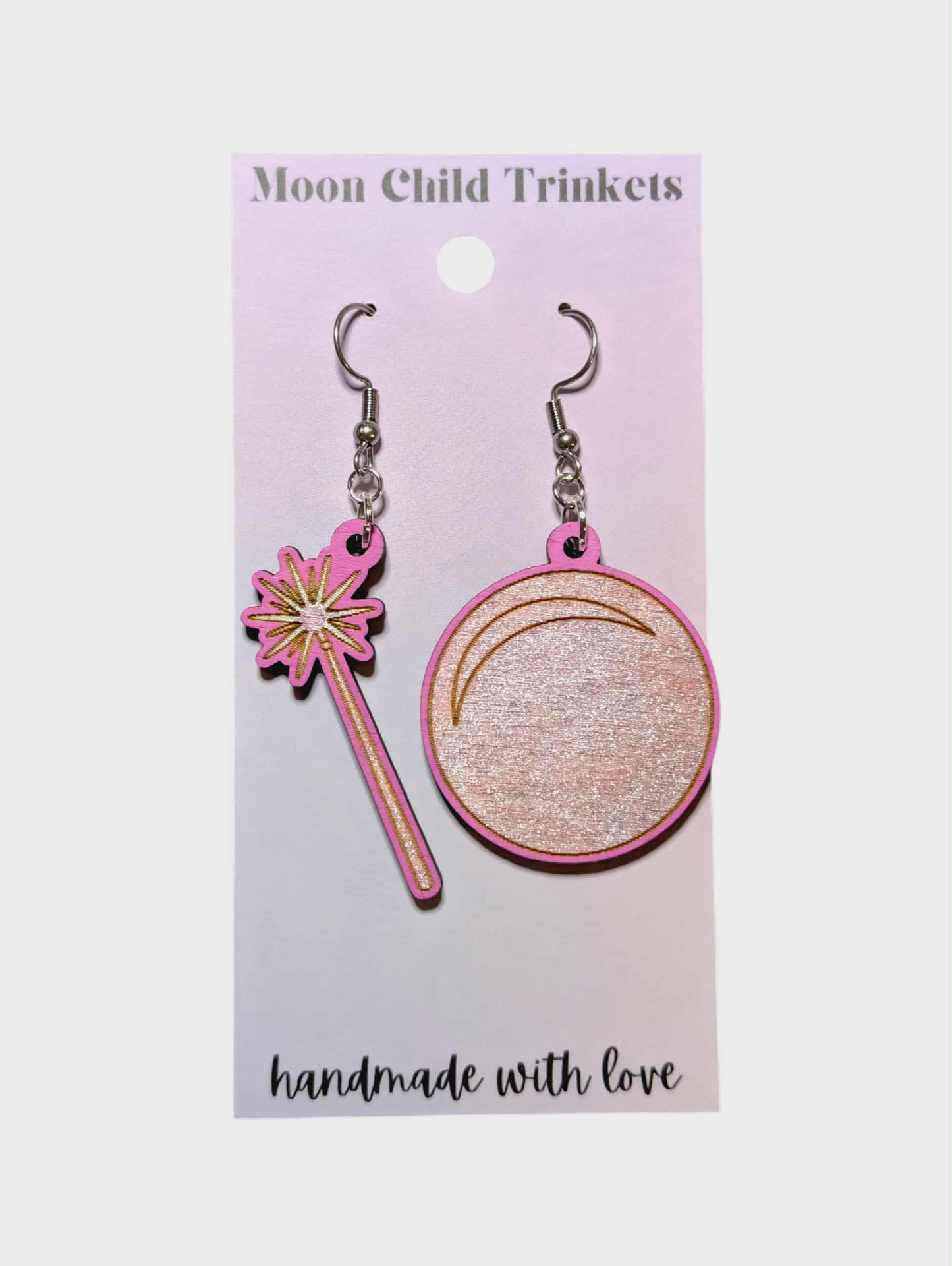 Wicked Glinda Bubble & Wand Hand Painted Wood Earrings