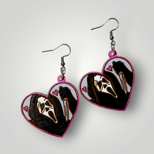 Ghost Face Scream Hand Painted Wood Dangle Earrings