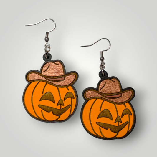 Howdy Jack O Lantern Earrings – Hand-Painted Halloween Statement Jewelry