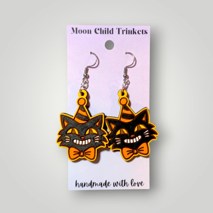 Retro Black Cat Earrings – Hand-Painted Halloween Statement Jewelry