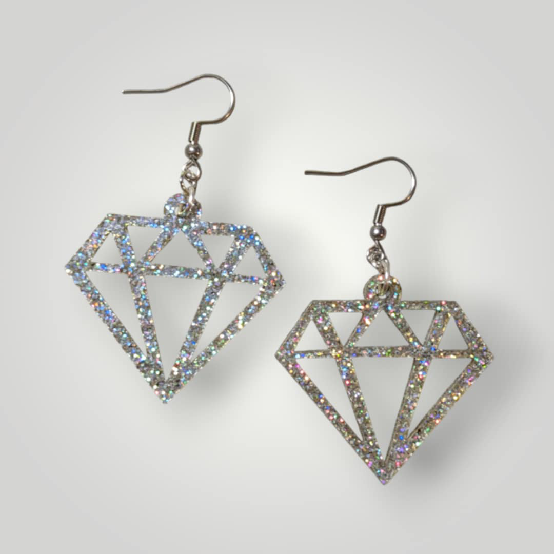 2000s Inspired Scene Diamond Acrylic Earrings – Holographic Glitter Statement Jewelry
