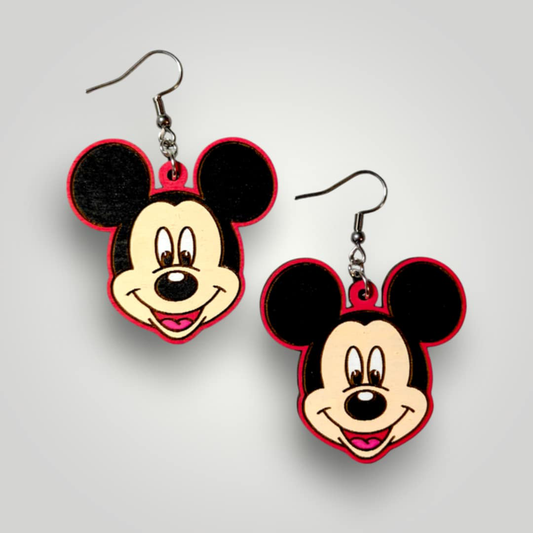 Mickey Mouse Hand Painted Wood Earrings