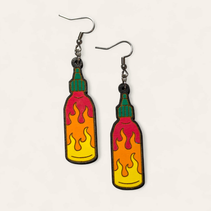 Hot Sauce Hand Painted Wood Earrings
