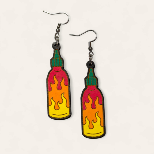 Hot Sauce Hand Painted Wood Earrings