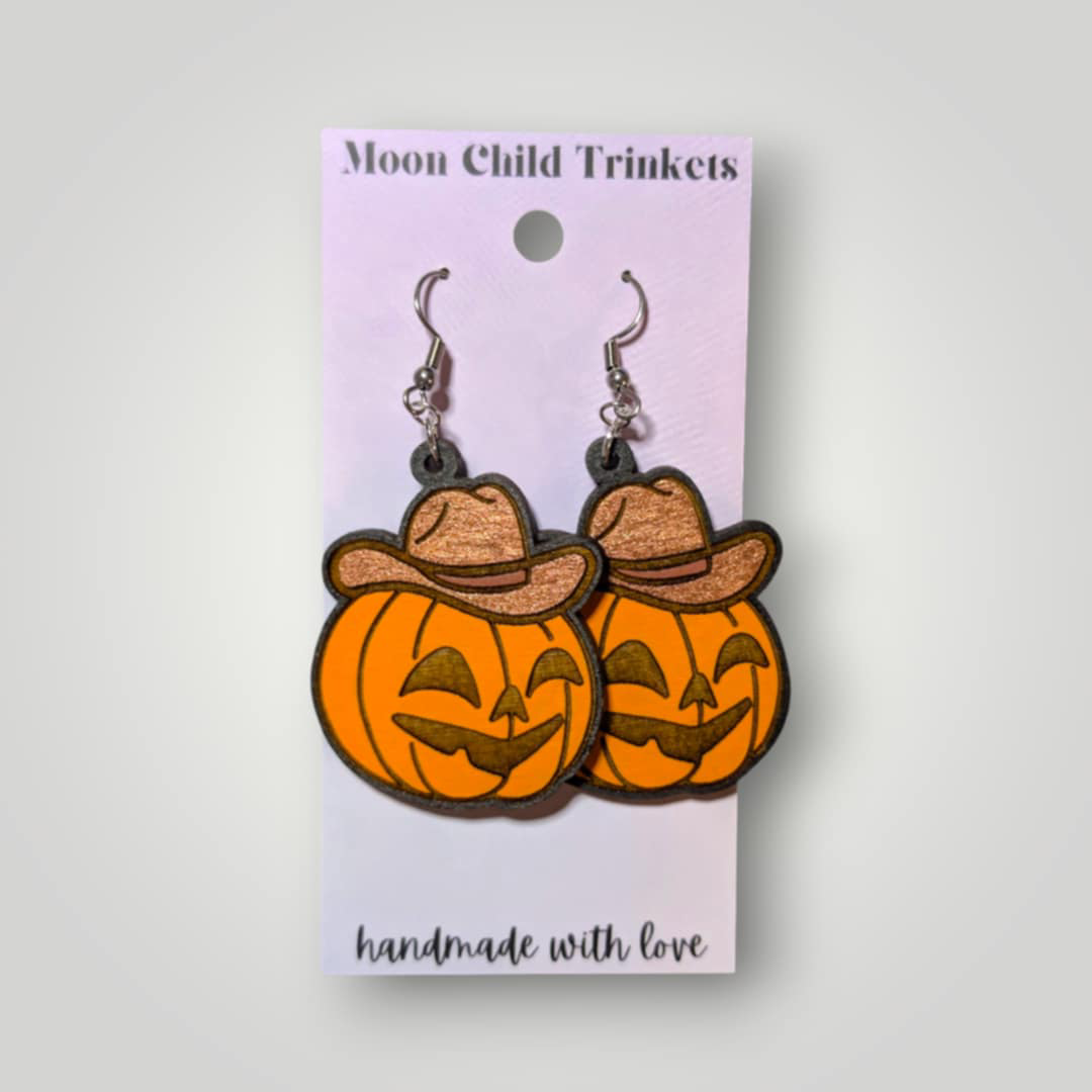 Howdy Jack O Lantern Earrings – Hand-Painted Halloween Statement Jewelry