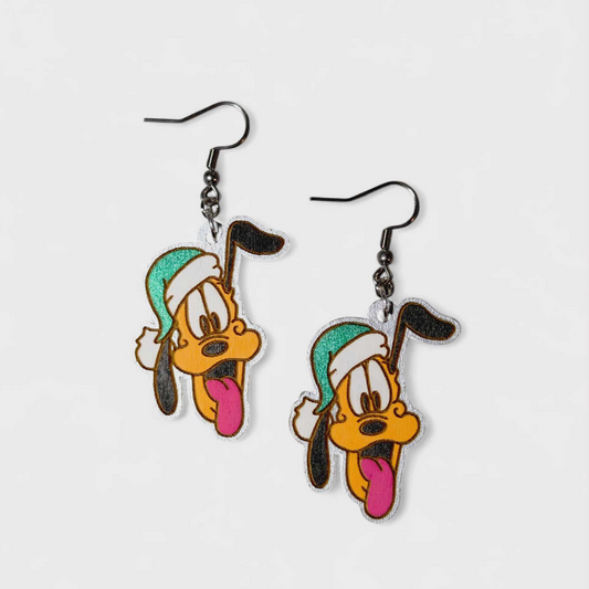 Pluto Christmas Hand Painted Wood Earrings