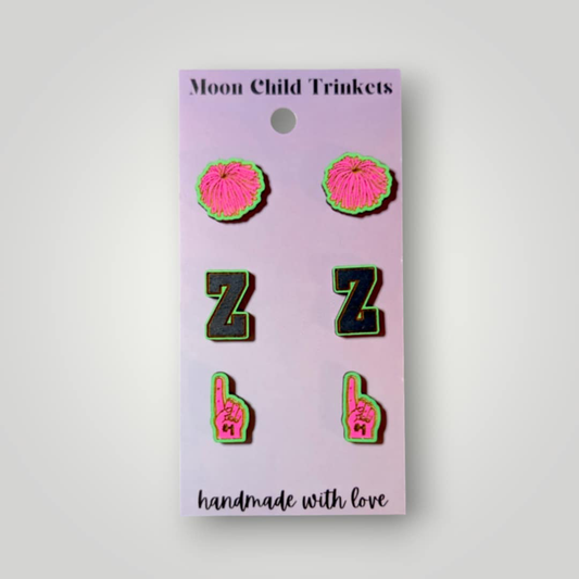 Zombies Hand Painted Wood Stud Earring Set – 3 Pairs