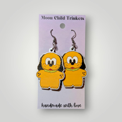 Pluto Mickey Family Hand Painted Wood Earrings
